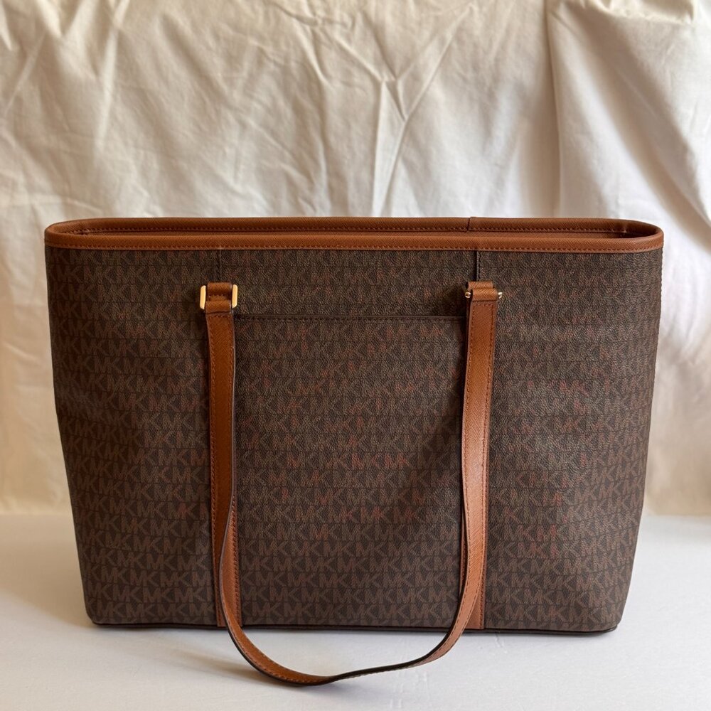 Michael Kors Sady Large Logo Canvas Top-Zip Laptop Travel Tote Brown - Picture 3 of 11